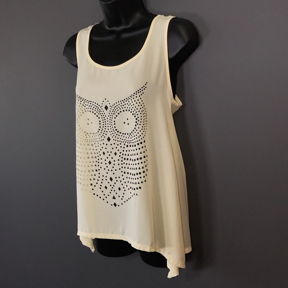 Laser Cut Owl Cute Flowy Zip-back Cream Tank S - Picture 2 of 8
